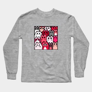 Kawaii Cats Pattern Pixel Art (Pink) Long Sleeve T-Shirt